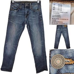 American Eagle AE Jeans Mens 26X28 Tall Slim Straight Flex Medium Wash Skate